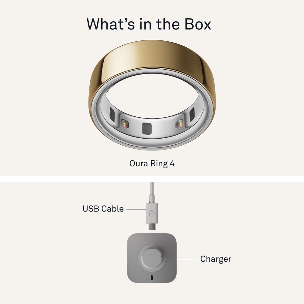 Oura Ring 4 - Gold - Size 9 - Smart Ring - Unique Sizing, Not Standard US Ring Sizes - Size First - Sleep Tracking Wearable - Heart Rate - Fitness Tracker - Up to 8 Days of Battery Life