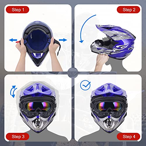 Adult Motocross Dirt Bike Helmet with Goggle, Gloves & Mask - DOT/FMVSS-218 Off-Road Motorcycle & ATV Helmet with Adjustable Sun Visor
