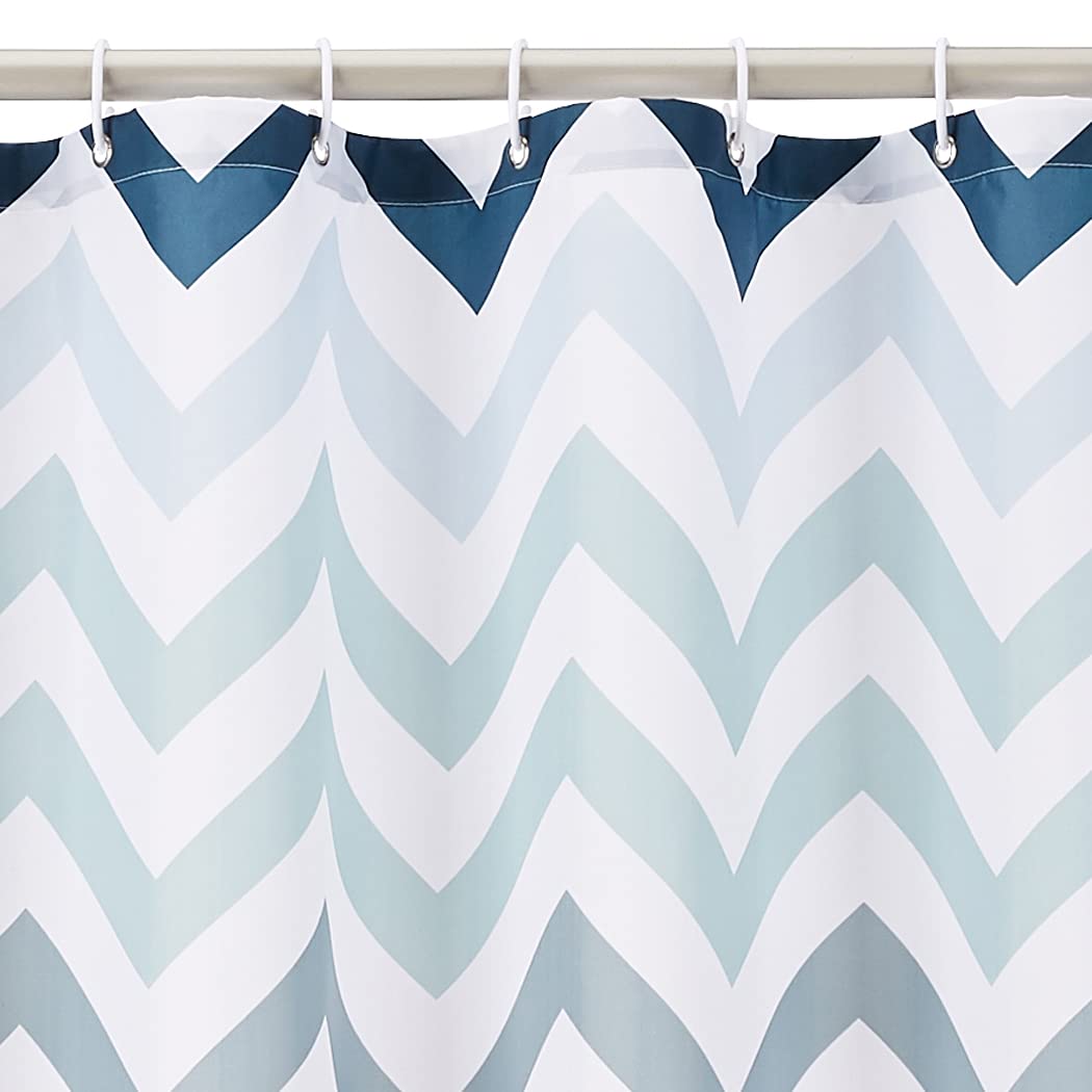 Amazon Basics Bathroom Shower Curtain, Water Resistant Fabric with Weighted Hem, Grommets & Hooks, Machine Washable, 72"x72", Blue Ombre Chevron