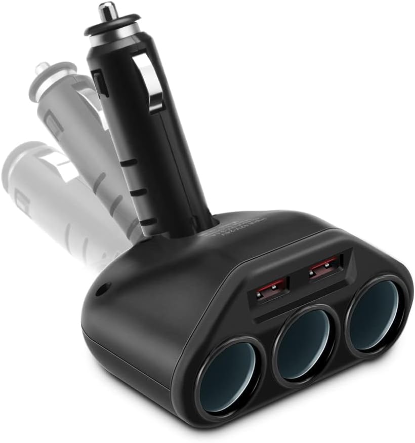 Car Charger Splitter Adapter 3-Socket 2-Port USB Quick Charge 3.0,120W 12V/24V DC Outlet Multi Socket Car Cigarette Lighter Splitter QC3.0 Dual Car Charger Power Outlet Splitter Extender