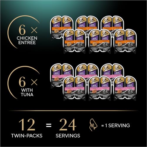 Sheba Perfect Portions Wet Cat Food Pate with Sustainable Salmon, Signature Seafood Entree, and Tender Whitefish and Tuna Entree Variety Pack, 2.6 oz. Twin Pack Trays (24 Count, 48 Servings)