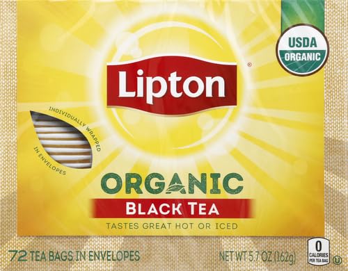 Lipton Organic Tea Bags Tastes Great Hot or Iced Organic Black Tea Can Help Support a Healthy Heart 5.74 oz 72 Count, Pack of 5