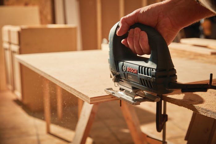 BOSCH JS260 Top-Handle Jig Saw - 6.0 Amp Motor, Variable Speed Control, Low-Vibration Plunging Design, Toolless Blade Change System - Ideal for Accurate and Smooth Cutting