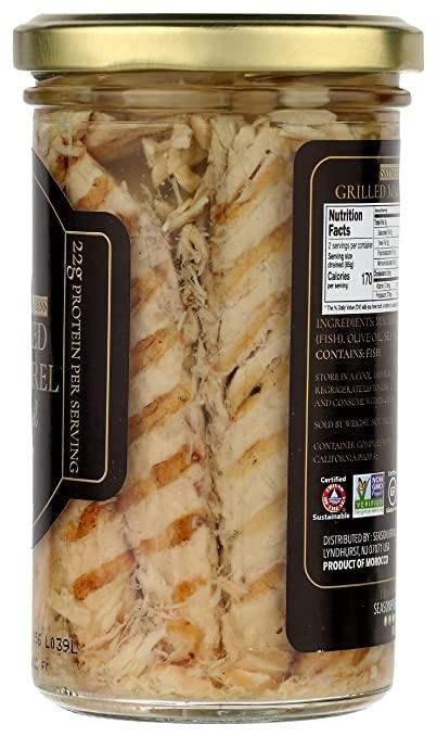 Season Mackerel in Water - Skinless & Boneless, No Salt Added, Wild Caught, Keto Snacks, Canned Mackerel Fillets, Full of Vitamins, Low in Mercury, Kosher, Non-GMO, 20g of Protein - 4.37 Oz, 12-Pack