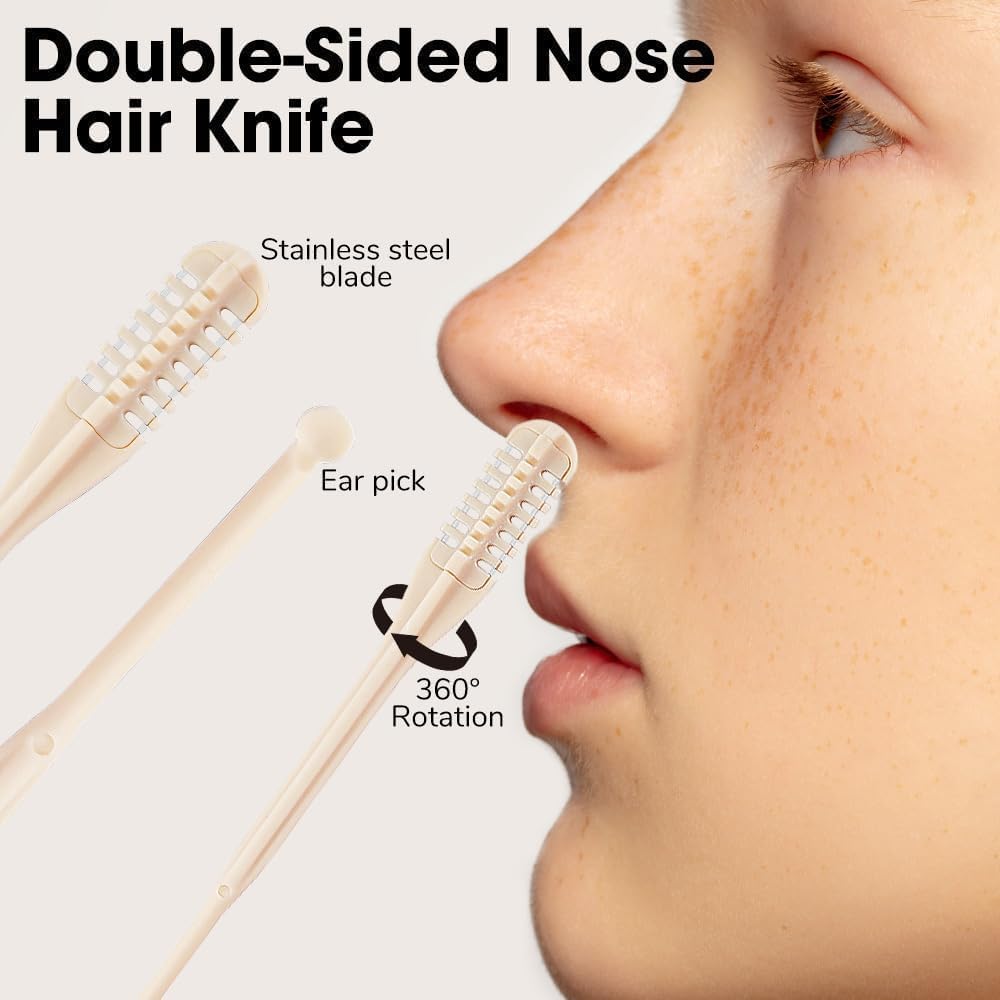 2-in-1 Nasal Hair Cutter, 2025 Upgrade Double Sided Nose Hair Knife, Portable Nostril Hair Remover Tool, 360° Nose Hair Trimme & Ear Picker for Women and Men (#1, 4pcs)