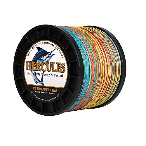 HERCULES Cost-Effective Super Cast 8 Strands Braided Fishing Line 10LB to 300LB Test for Salt-Water,109/328/547/1094 Yards(100M/300M/500M/1000M),Diam.#0.12MM-1.2MM,Hi-Grade Performance,Variety Colors