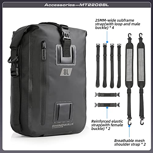 Rhinowalk Motorcycle Tail Bag Motorbike Side Bag 8L Full Waterproof Motor Saddle Pannier Bag Rear Rack Trunk Professional Motor Accessories-Black