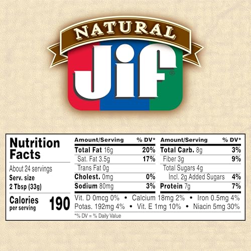 Jif Natural Creamy Peanut Butter Spread and Honey – Contains 80% Peanuts, 16 Ounces