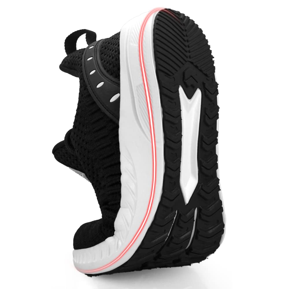Feethit Mens Slip On Walking Shoes Non Slip Tennis Running Shoes Lightweight Workout Sneakers Black White Size 11.5