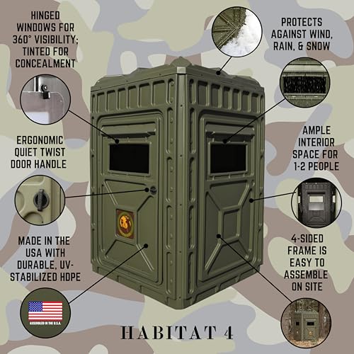 Outta Site Hunting Blind – 4 & 5 Sided High Density Plastic Hunting Blind – 1-2 & 2-3 Person Hard-Sided Ground Blind for Deer, Turkey Hunting – 360 Views – Arctic Snow Camo, Habitat Olive, Thicket Oak