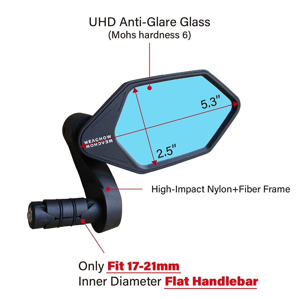 MEACHOW New Bar End Bike Mirror, Crystal UHD Automotive Grade Glass Lens E-Bike Mirrors, Scratch Resistant, Safe Rearview Mirrors, (Silver Left Side) ME-022LS