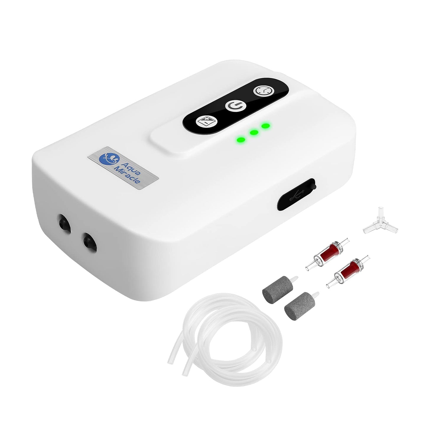 AquaMiracle Lithium Battery Powered Portable Aquarium Air Pump for Fish Tank, USB Rechargeable Aquarium Bubbler Aerator for Outdoor Fishing, Power Outages and Emergency