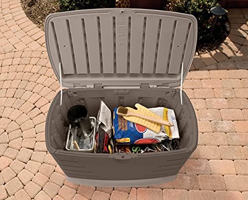Rubbermaid Extra Large Resin Outdoor Storage Deck Box with Seat (120 Gal), Weather Resistant, Brown, Deck Organization for Home/Backyard/Pool Chemicals/Toys/Garden Tools/Porch/Patio Cushions