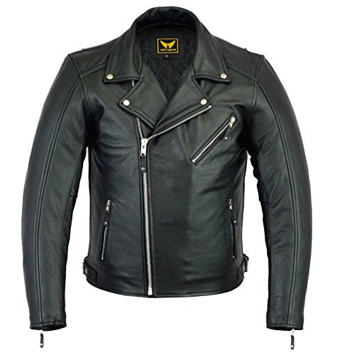 A&H Apparel - Men's Motorcycle Genuine Cowhide Leather Jacket: Classic Style in Genuine Cowhide Leather with Zip-Out Lining (Black, Medium)