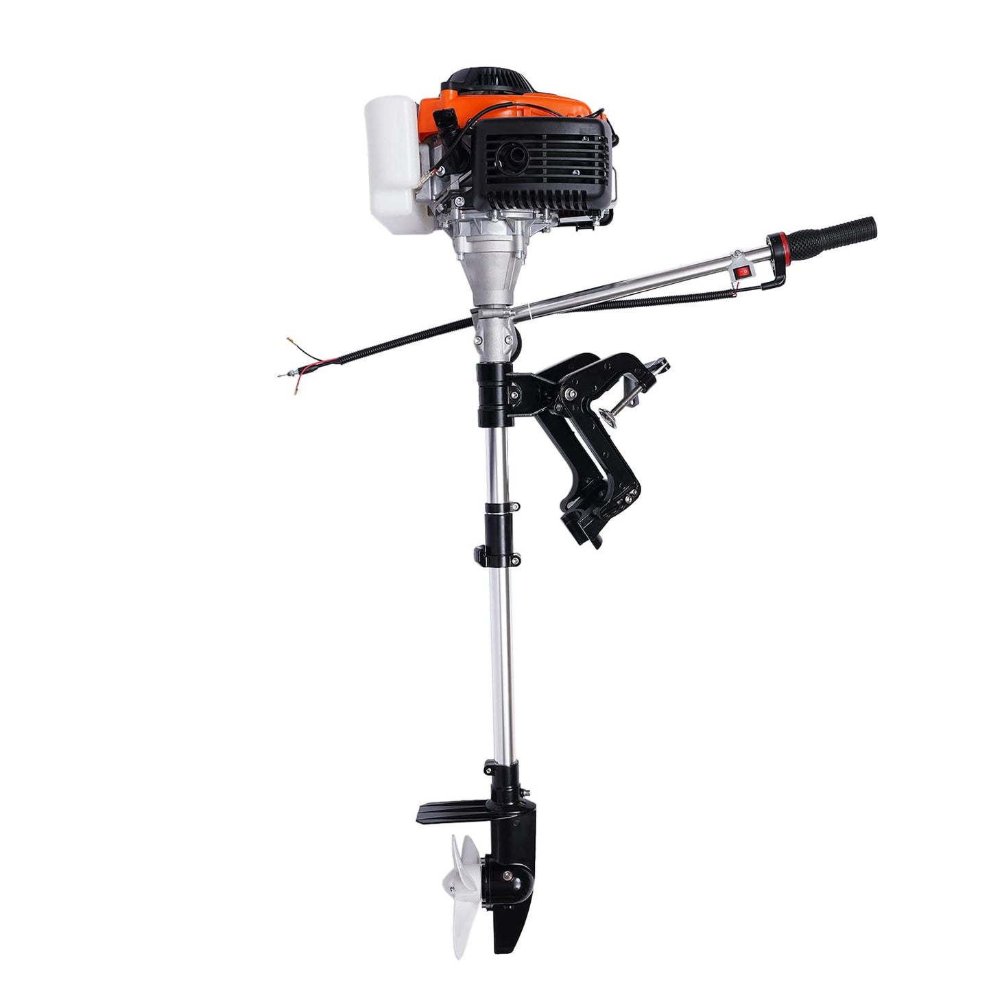 2-Stroke 3.5HP Outboard Motor, 49CC Gas Powered Fishing Marine Heavy Duty Boat Engine, Short Shaft Tiller Control Half Water-cooling Air-cooling CDI Ignition System for Inflatable Yachts Canoes Boat