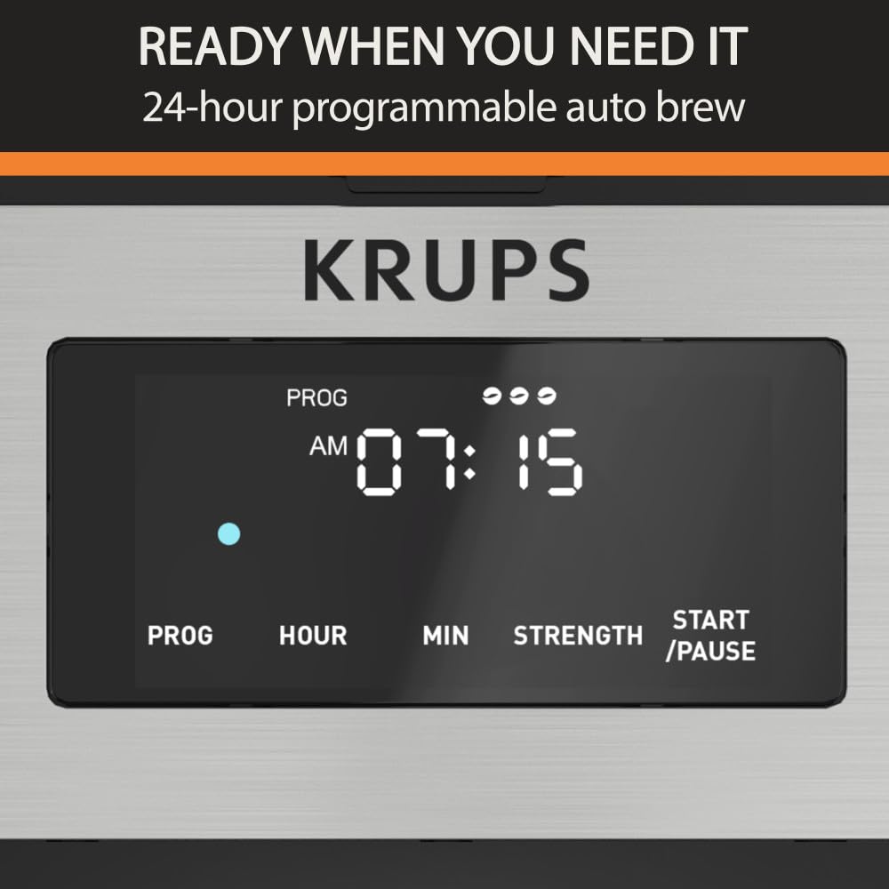 KRUPS Newer Model Drip Coffee Maker, 10-Cup, Silver