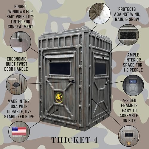 Outta Site Hunting Blind – 4 & 5 Sided High Density Plastic Hunting Blind – 1-2 & 2-3 Person Hard-Sided Ground Blind for Deer, Turkey Hunting – 360 Views – Arctic Snow Camo, Habitat Olive, Thicket Oak