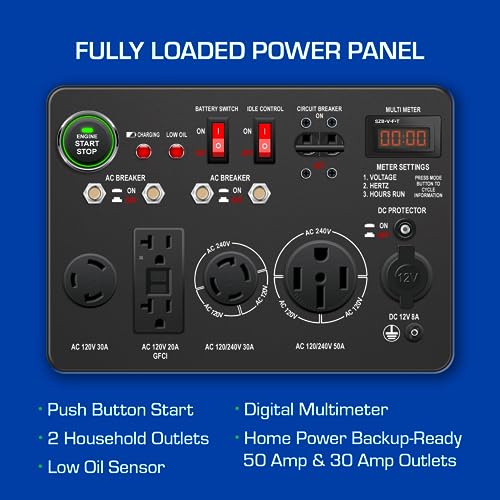 DuroMax XP13000EH 13,000-Watt Dual Fuel Portable Generator - Gas & Propane, Electric Start, Whole Home Backup Power, Transfer Switch Ready, RV & Emergency Ready