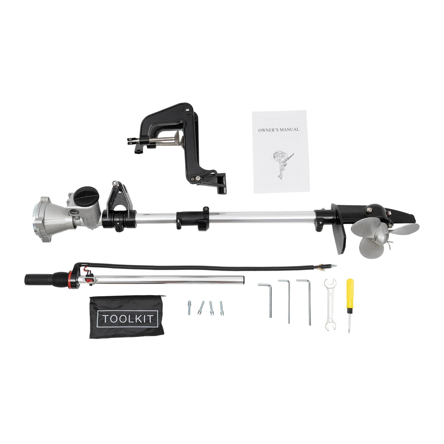6HP Heavy Duty Outboard Motor, 170cc 4 Stroke Gas Outboard Boat Motor Engine with Air Cooling System, 3.2KW Single Cylinder Fishing Boat Engine for 3-7m Length
