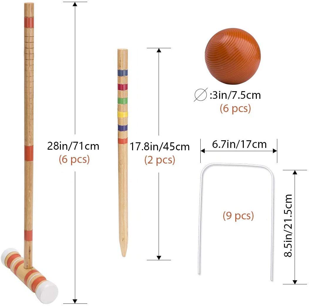 ropoda Six-Player Croquet Set with Wooden Mallets, Colored Balls, Sturdy Carrying Bag for Adults &Kids, Perfect for Lawn,Backyard,Park and More