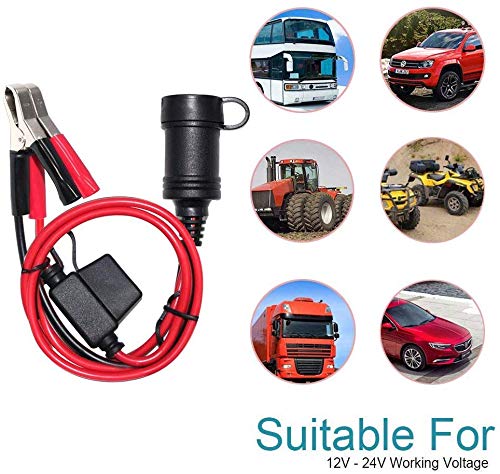 SPARKING 12FT 12V Female Car Socket Extension Cord with Battery Alligator Clips Car Battery Clip-on Extension Cable, 15A Fuse (12FT)