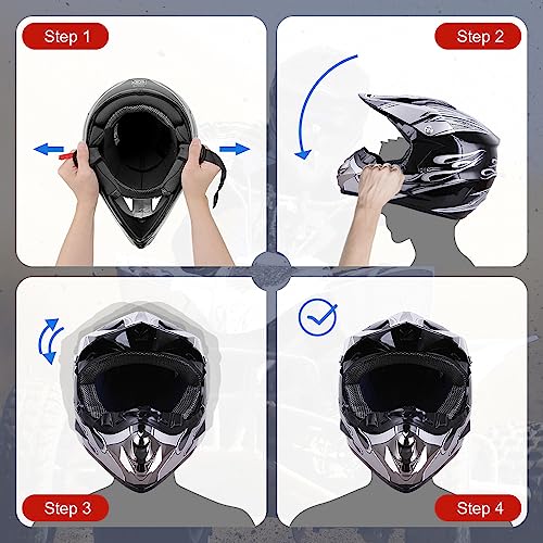 Adult Motocross Dirt Bike Helmet with Goggle, Gloves & Mask - DOT/FMVSS-218 Off-Road Motorcycle & ATV Helmet with Adjustable Sun Visor