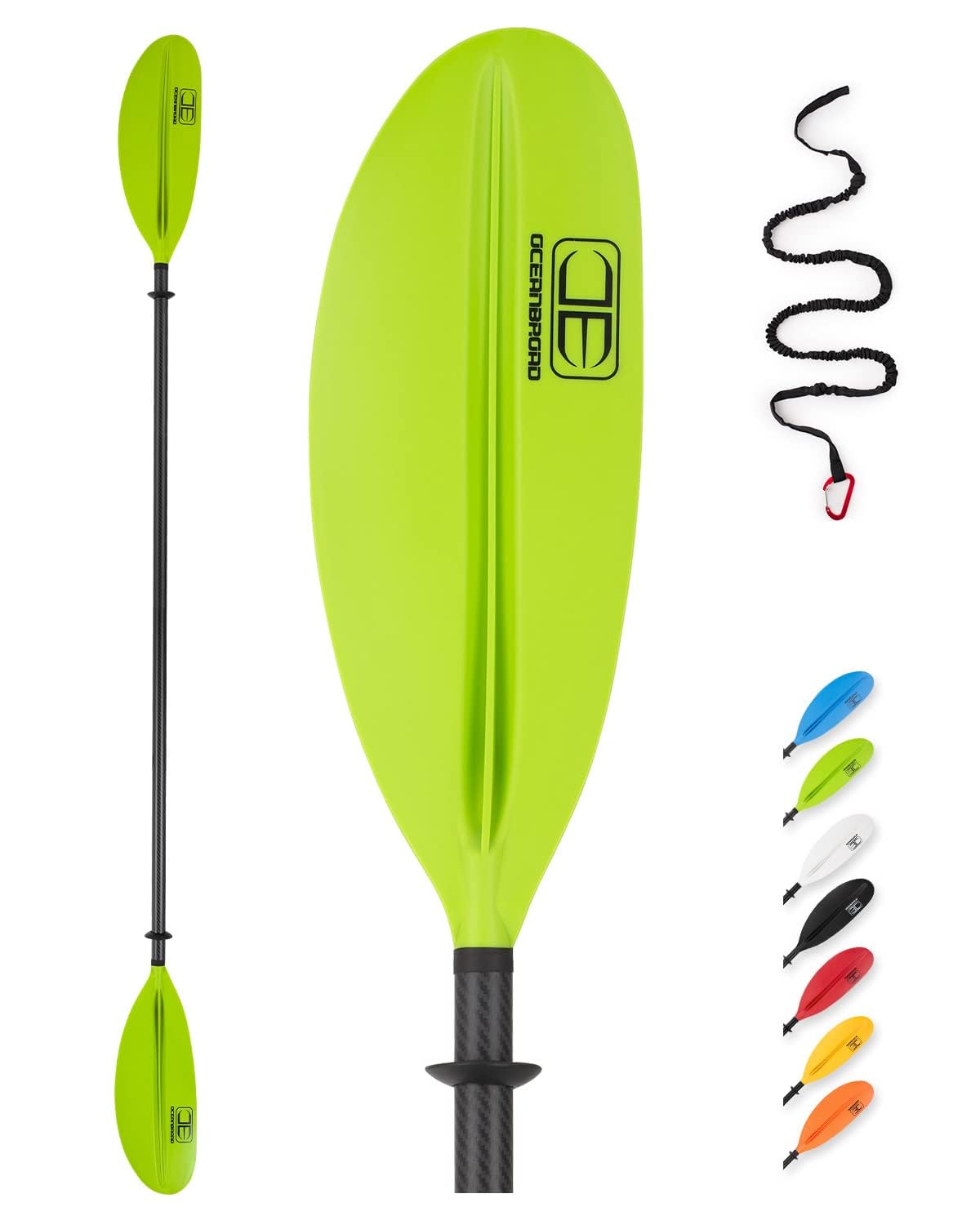 OCEANBROAD Carbon Fiber Kayak Paddle 90.5in/230cm, 86in/218cm for Adults Kayaking Boating Canoeing Oar with Paddle Leash