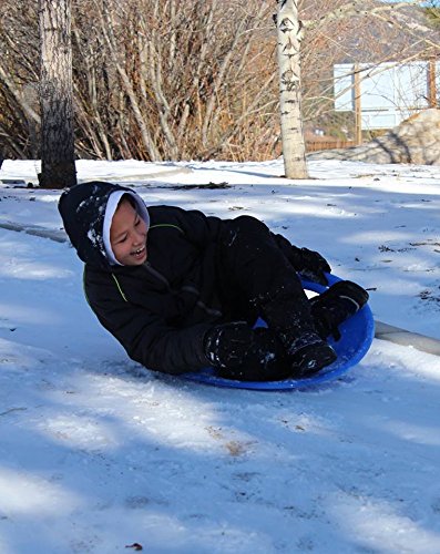 Slippery Racer Heavy-Duty Cold Weather Downhill Pro Adults and Kids Plastic Outdoor Winter Saucer Disc Snow Sleds with Handles, Green, Blue, and Red