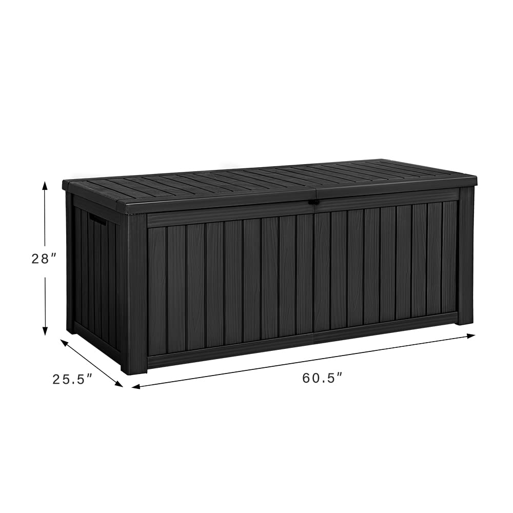 Devoko 100 Gallon Waterproof Large Resin Deck Box Indoor Outdoor Lockable Storage Container for Patio Furniture Cushions Garden Tools (100 Gallon, Black)