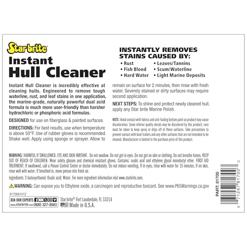 STAR BRITE Instant Hull Cleaner - Easily Remove Stains, Scum Lines & Grime for Boat Hulls, Fiberglass, Plastic & Painted Surfaces - Wipe On, Rinse Off Formula - 128 Ounce Gallon (081700)