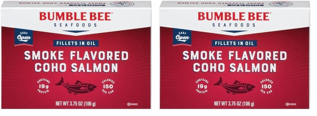 Bumble Bee Smoke Flavored Red Coho Salmon Fillets in Oil, 3.75 oz (Pack of 1) - 19g Protein - Skinless, Boneless - Great for Snacks & Recipes - Gluten Free