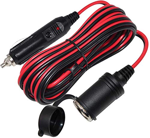 12V Cigarette Lighter Extension Cord 12FT -Car Charger Cigar Lighter Male Plug to Female Socket 16AWG Heavy Duty Extension Cable with LED Lights Extender for Air Compressor Pump and Tire Inflator 15A