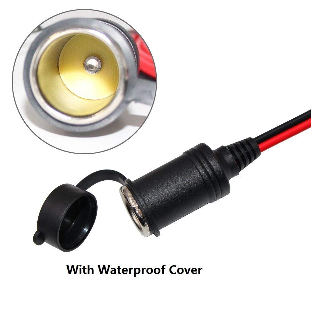 SPARKING 12FT 12V Female Car Socket Extension Cord with Battery Alligator Clips Car Battery Clip-on Extension Cable, 15A Fuse (12FT)