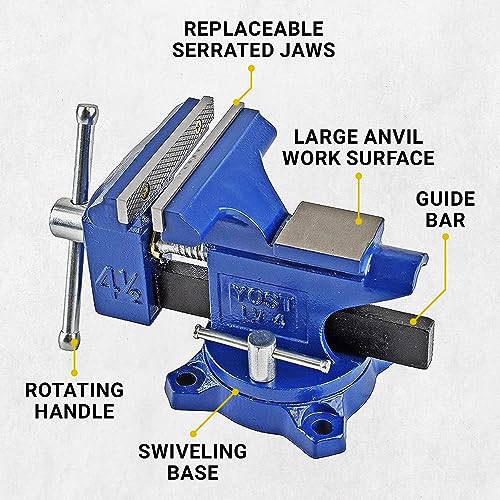 Yost HD550-C Heavy Duty 5-1/2 Inch Mechanics Work Bench Vise | Heavy Duty Woodworking & Metal Work Table with Secure Grip Swivel Base | 60,000 PSI Casting Iron Material with Extra-large Anvil Surface