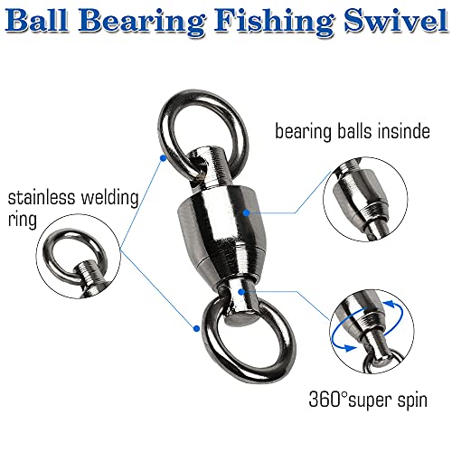 AMYSPORTS Barrel Ball Bearing Swivel Saltwater Stainless Rolling Fishing Swivel Steel High Strength Fishing Swivels Connector Solid Welded Rings Black Nickel
