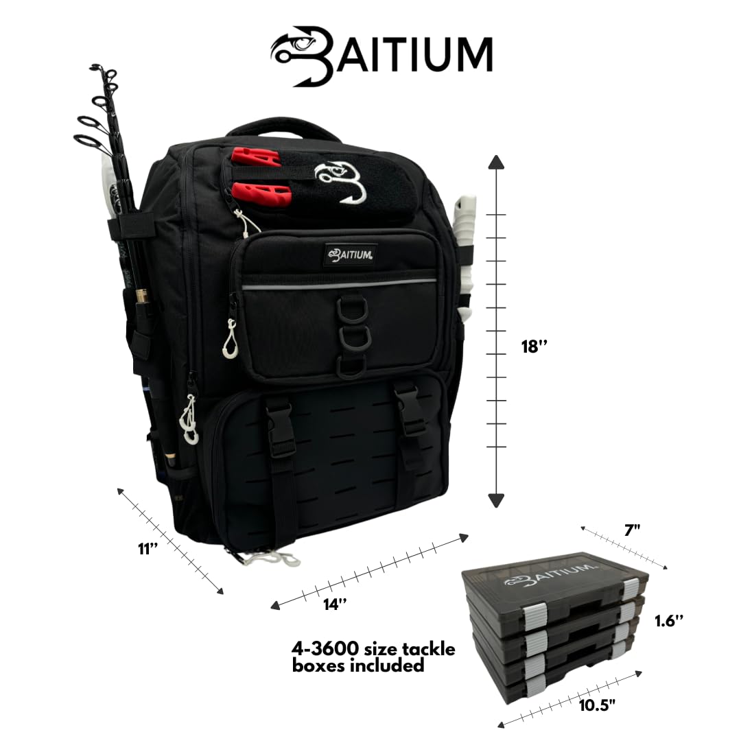 Fishing Backpack, Tackle Bag With Rod Holders, 40L Capacity With Cooler, Rain Cover, Insulated Pocket, 4 Tackle Trays Included- (Green)