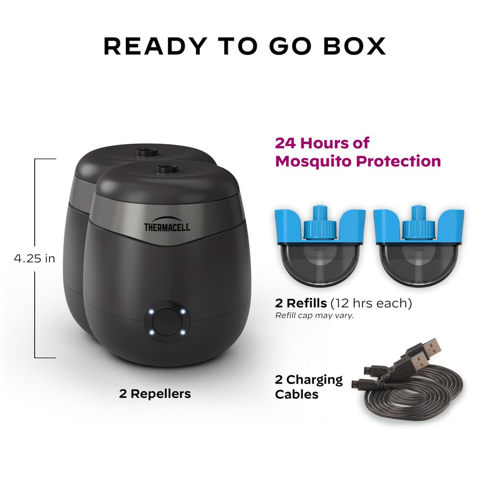 Thermacell Mosquito Repellent E-Series Rechargeable Repeller; Patio Shield 20’ Mosquito Protection Zone; Includes 12-Hr Repellent Refill; No Flame or Scent; Bug Spray and Bug Zapper Alternative
