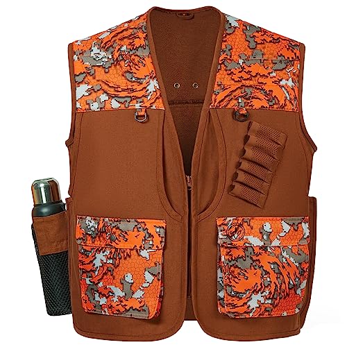 BASSDASH Upland Game Field Water-Resistant Bird Hunting Vest with Multi Pockets Brown/Orange Men Women FV11