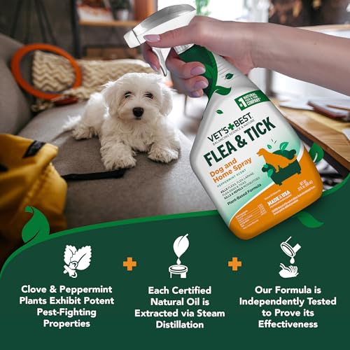 Vet's Best Flea and Tick Home Spray - Dog Flea and Tick Treatment for Home - Plant-Based Formula - Certified Natural Oils,Green - 32 oz