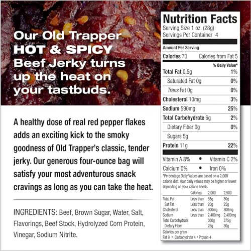 Old Trapper Beef Jerky, Old-Fashioned 10-Ounce Bag, Tender Meat Snacks for Lunches or Between Meals, 11 Grams of Protein, Zero Grams of Fat, and 70 Calories per Ounce (Pack of One)