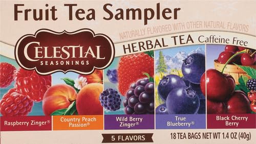 Celestial Seasonings Fruit Tea Sampler Herbal Tea Variety Pack, Caffeine Free, 18 Tea Bags Per Box