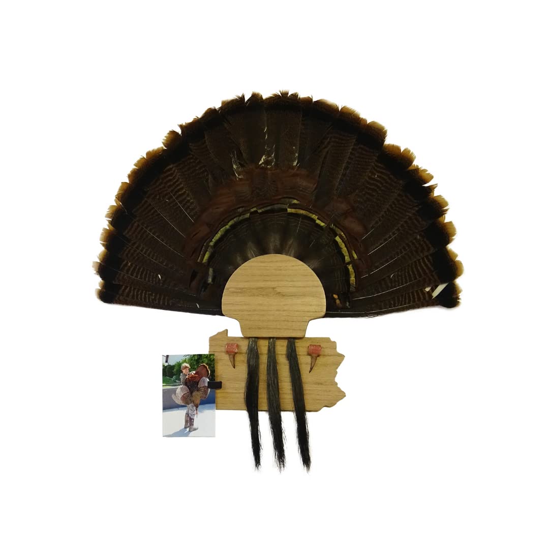 Esh Turkey Fan Mount Kit - Customized State Turkey Tail Mounting Plaque - Natural Oak Wood - Standard