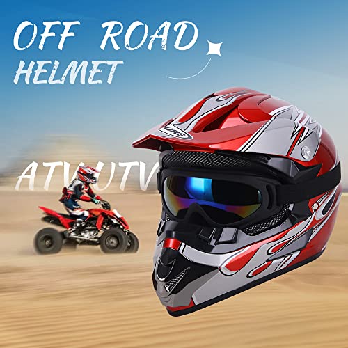 Adult Motocross Dirt Bike Helmet with Goggle, Gloves & Mask - DOT/FMVSS-218 Off-Road Motorcycle & ATV Helmet with Adjustable Sun Visor