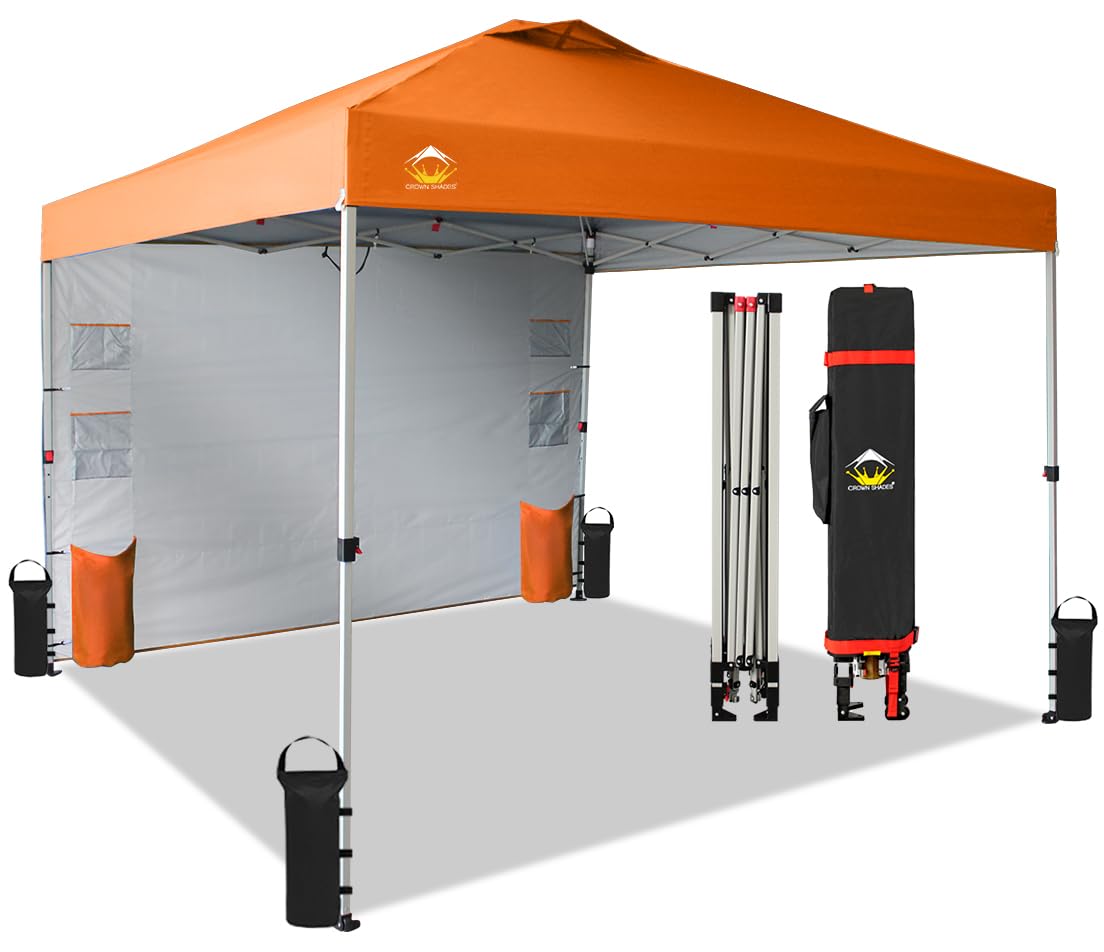 CROWN SHADES Canopy Tent 10x10 Pop Up Canopy Outdoor Shade with Pockets Sidewall, Easy Up Sun Shelter with One Person Set Up Center Lock, Portable Instant Camping Beach Canopy Tents, Forest Green