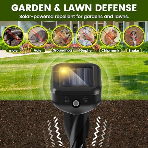 CIIC Mole Repellent Solar Powered for Lawns, Snake Repellent for Yard, Solar Gopher Repellent Ultrasonic for Outdoor, Get Rid of Mole, Gopher, Snake, Groundhog, Skunk, and Voles 4 Pack