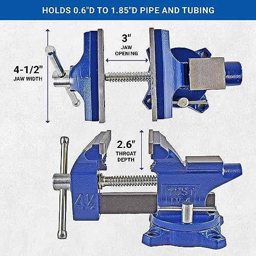 Yost HD550-C Heavy Duty 5-1/2 Inch Mechanics Work Bench Vise | Heavy Duty Woodworking & Metal Work Table with Secure Grip Swivel Base | 60,000 PSI Casting Iron Material with Extra-large Anvil Surface