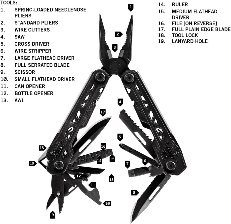 Gerber Gear Truss 17-in-1 EDC Needle Nose Pliers Multi tool - includes Pocket Knife, Screwdriver, and Bottle Opener Accessories - Gifts for Men, Fishing and Camping Gear - Gray with Standard Sheath