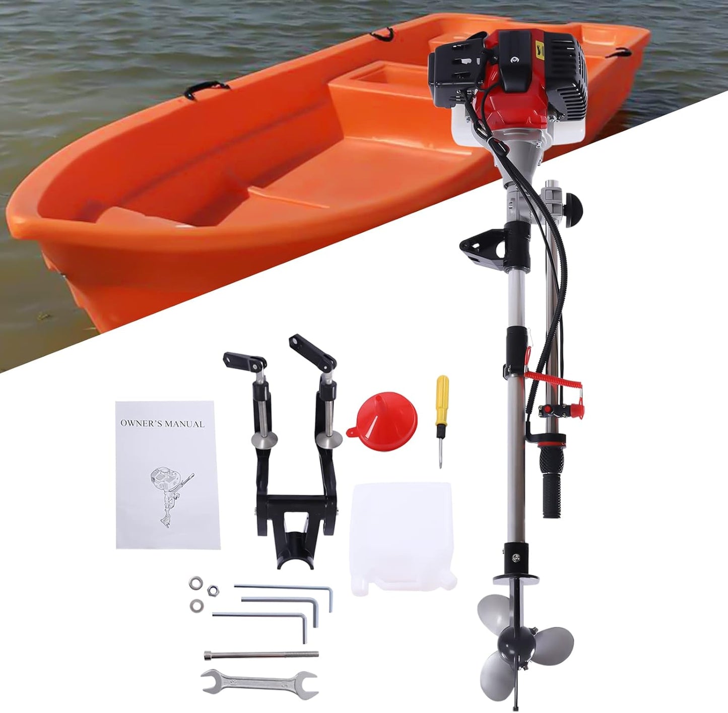 Outboard Motor, 3.5hp 2 Stroke Gas Outboard Motor, Manual Pull Start For Inflatable Fishing Boats, 2800-3200rpm Boat Engine with Air Cooling System