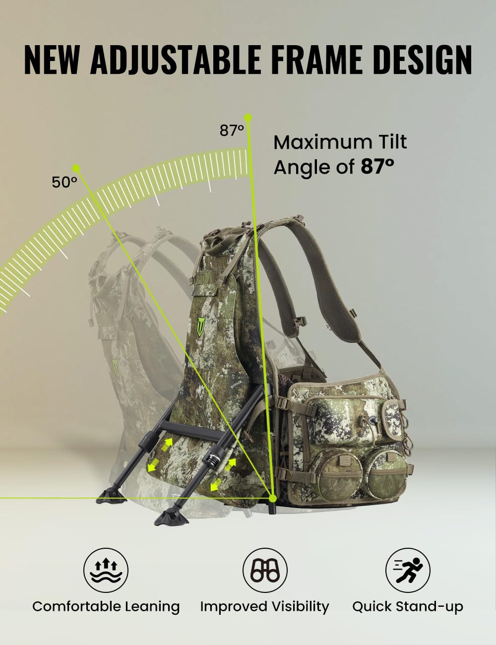 TIDEWE Turkey Vest with Seat, Hunting Vest with Game Pouch and Kickstand, Strut Camo Turkey Hunting Clothes for Men Women