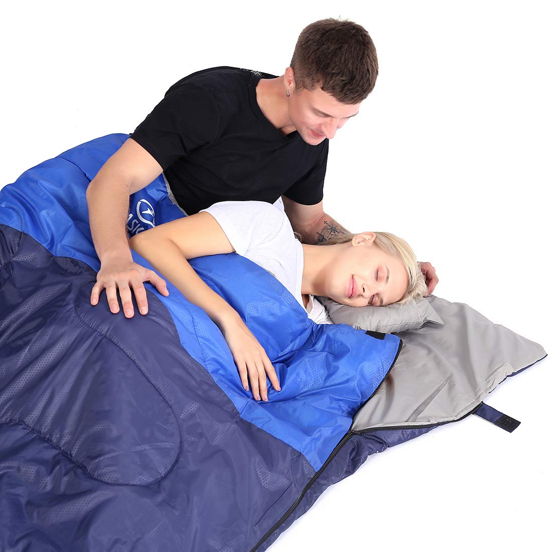 oaskys Double Sleeping Bag for Adults with 2 Pillows - Queen Size XL Waterproof Sleeping Bag for All Season Camping Hiking Backpacking 2 Person Sleeping Bags for Cold Weather & Warm